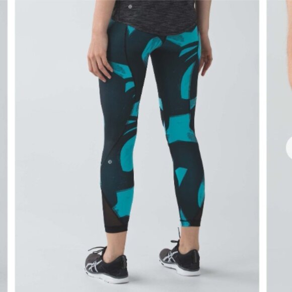 Lululemon Inspire Tight *Full-On Luxtreme (Mesh) Peacock Blue Black W5G70S Sz 4 - Picture 14 of 14